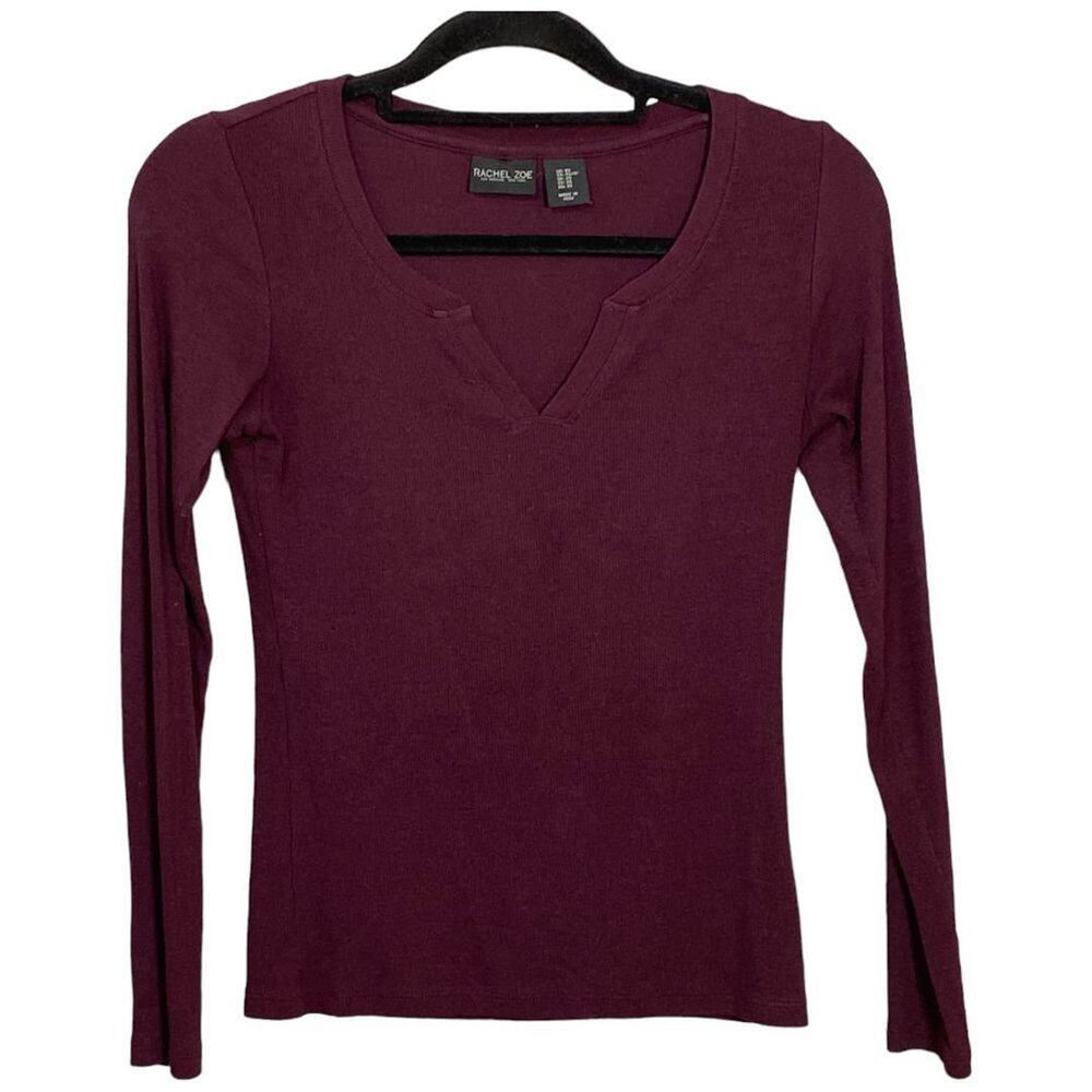 Rachel Zoe Womens Solid Purple Thermal Top Size XS Long Sleeve Waffle Knit